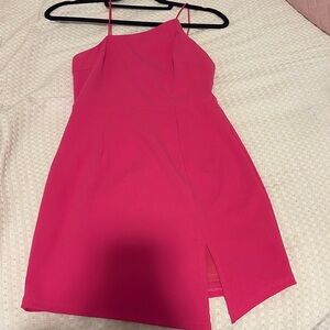 Hot Pink Asymmetric Bodycon Dress- LuLus